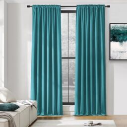 DONREN Thermal Room Darkening Draperies Window Curtain Panels - Easy Care Solid Rod Pocket Curtains for Dining Room (52 W x 96 L,2 Panels,Teal)