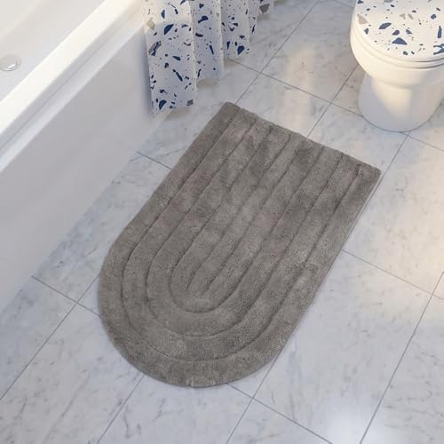 Croydex Soft Grey Bathroom Mat Arched Design for Modern Bathroom Floors, Non Slip Backing, Quick Dry Comfort, Machine Washable Cotton, 45 x 72 cm
