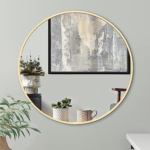 Americanflat 80 cm Aluminium Framed Gold Round Mirror for Wall - Circle Mirror for Bedroom, Entryway, and Living Room Wall Decor - Wall Mirror with Hanging Hardware Included