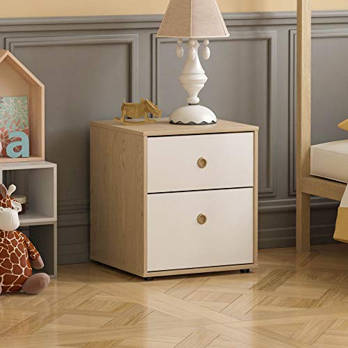Junior Vida Neptune 2 Drawer Bedside Table Cabinet Chest of Drawers Bedroom Storage Children's Kids Furniture (White & Oak)