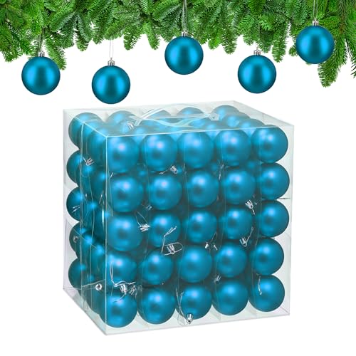 Relaxdays Christmas Baubles, Set of 100, Festive Tree Ornaments, D: 6 cm, Holiday Decorations, Plastic, Matte, Petrol