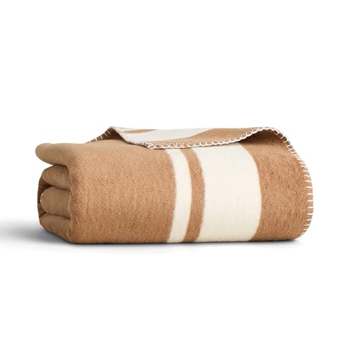 "Preston Lane Highrise Throw Blanket – 50"" x 70"", Premium Cotton-Blend, Soft and Fluffy Throw for Couch, Bed, or Living Room, Cozy and Warm, Made in Portugal, Camel"