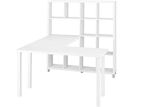 Kiwi Bookcase with Desk in White, 146 x 152 x 153cm (W x D x H)