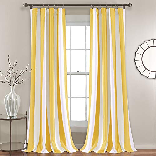 "Lush Decor, Yellow Wilbur Stripe Room Darkening Window Curtain Panel Pair, 84"" x 52"", 84 in L"