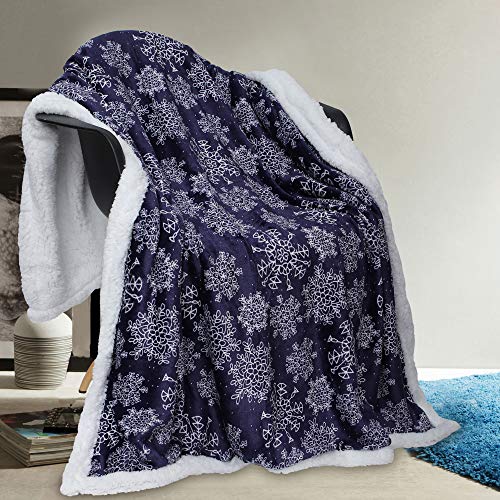Vera Neumann Iclyn Snowflakes Sherpa Fleeced Throw Blanket, Eclipse, 50x60