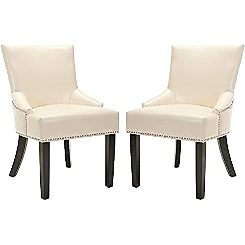 SAFAVIEH Set of 2 Ottoman, in Cream and Leather, 65 X 55 X 90