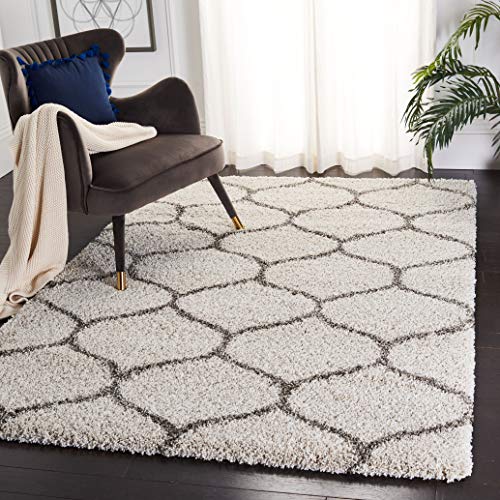 Safavieh Shaggy Indoor Woven Rectangle Area Rug, Hudson Shag Collection, SGH280, in Ivory / Grey, 122 X 183 cm for Living Room, Bedroom or Any Indoor Space
