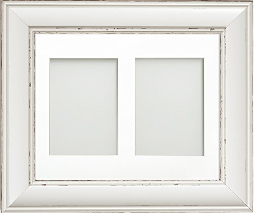 Frame Company Brooke Range 16 x 12 Inches Antique White Picture Photo Frame with White 2 Aperture Mount for Image Size 8 x 6 Inches, Portrait