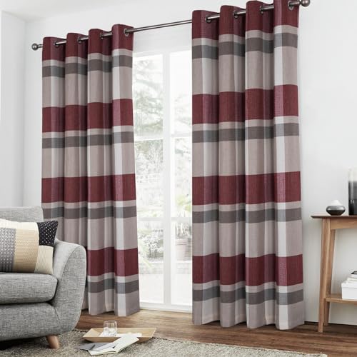 always4u 100% Blackout Plaid Curtains for Bedroom Living Room Woolen Look Black Tartan Grommet Thermal 2 Panels 45 * 63 Red Beige