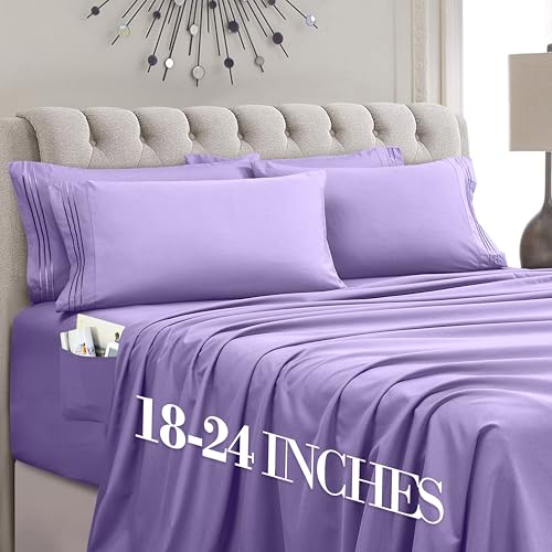 Mocassi Luxury 6-Piece Sheet Set, Ultra Soft 1800 Premium Hotel Quality Microfiber Sheet Set, Fits Mattresses Up to 18 to 24 Inches Extra Deep Pocket - Breathable and Secure Fit, Cal King, Lavender