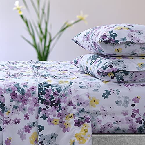 Tribeca Living Azores Home Juliette Printed Deep Pocket Sheet Set Purple Full (Model: JUL110SHEFUPU)