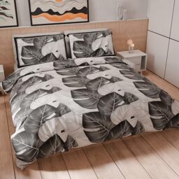 PETTI Artigiani Italiani - King size duvet cover 260 x 240 cm (2 pillowcases 50 x 80 cm included), microfibre bedding set with tropical print black A - Made in Italy