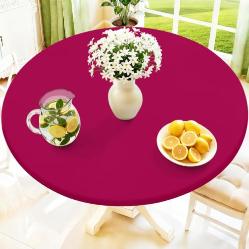 "Moosfor Spandex Round Tablecloth, Fitted Table Cloth for 36""-44"" Tables - Elastic Outdoor Picnic Table Cover, Circle Stretch Waterproof Table cloths for Patio, Dining, Kitchen, Fuchsia"