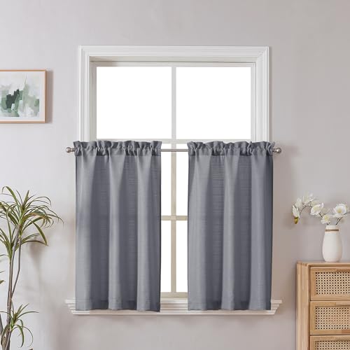 "Chyhomenyc 2 Panels Dark Grey Kitchen Curtains, 30""W x 24""L (Pack of 2), Light Filtering, Rod Pocket, Modern Style"