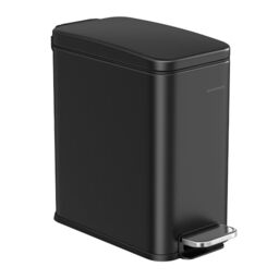 SONGMICS Bathroom Bin, Narrow Pedal Toilet Bin with Lid, Slim for Small Spaces, Steel, Soft Close, 1.3 Gallons (5 L), Black LTB560B05