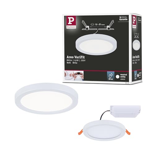 Paulmann 93035 Areo VariFit LED Panel recessed luminaire IP44 Neutral White 118mm Round incl. 1x6.5W White Ceiling lamp Plastic 4000K