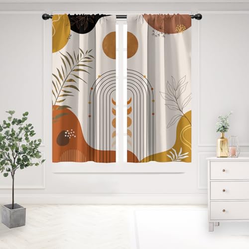 EOVDSFW Abstract Boho Window Curtains Rod Pocket Morden Mid Century Art Minimalist Contemporary Trendy Neutral Drapes 2 Panels for Living Bedroom Decoration Decor 42X63 inch