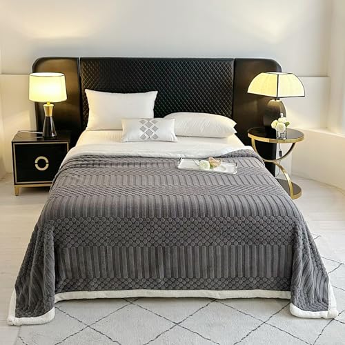 UKELER Sherpa Fleece Blanket 60 ?? 80 inch, Ultra Soft Twin Size Throw Blanket for All Season, Cozy Plush Striped Blanket for Bed Couch Sofa Office Camping, Dark Grey