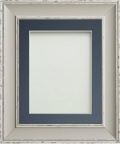 Frame Company Brooke Moonstone Grey Photo Frame, Blue Mount, 9x7 for 7x5 inch, fitted with perspex