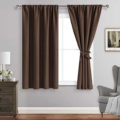 JIUZHEN Blackout Curtains for Bedroom??? Thermal Insulated,Noise Reducing Room Darkening Privacy Rod Pocket Drapes for Living Room, Set of 2 Panels with Tiebacks, 42 x 54 inch Long, Brown