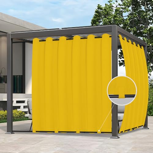 Easy-Going Outdoor Curtains Waterproof Windproof Weatherproof Curtain for Patio, Cabana, Porch, Pergola and Gazebo, Grommet Top and Tab Bottom Drape, 1 Panel, 110x108 inch, Yellow