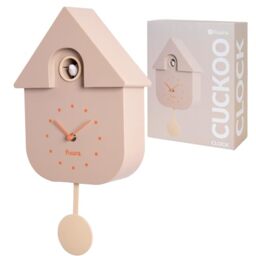 Fisura - Beige Cuckoo Style Wall Clock with Orange Dial – Silent Non-Ticking Quartz, Modern Home Decor, Gift for Living Room or Kitchen (3AA Batteries not included)