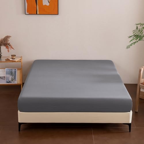 Sonive Double Fitted Sheet, Soft Brushed Microfibre Fade-Resistant Hotel Quality Bed Sheet for Double Bed 135 x 190cm, Grey