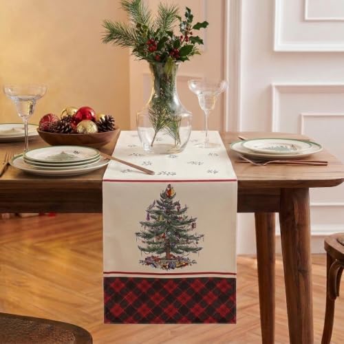 "Spode - Fabric Table Runner, Holiday Home Decor Christmas Tree Tartan Collection, 14"" x 108"""