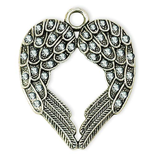 Solid Oak Steampunk Metal Pendant Double Wings Silver, Acrylic, Multicoloured, 0.15 x 2.9 x 3.65 cm