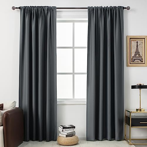 DUALIFE Blackout Curtains for Bedroom - 72 inches Length Thermal Insulated & Privacy Rod Pocket Gray Curtain Drapes for Kitchen Home Decoration, 54 W x 72 L, Grey, 2 Pieces