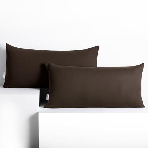 DecoKing 2 Pillowcases 40 x 80 cm Jersey 100% Combed Cotton Zip Brown Amber
