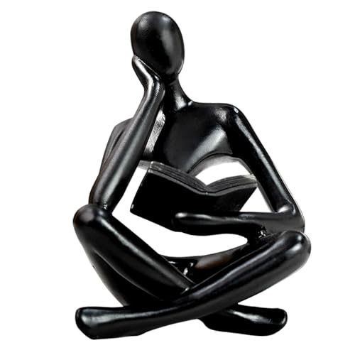 Gold Reading Women Statue, Thinker Sculptures, Abstract Art Ornament, Modern Aesthetic Figurine Decoration, Suitable for Home Living Room Bedroom Office Shelf Table Desk Bookshelf Decor (Black Left)