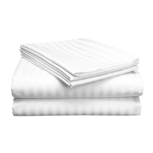 3 Piece Hospital Bed Sheet Set, 100% Egyptian Cotton 400 Thread Count, Soft and Comfy, Standard Size 36X80 Inch with 6 Inch Deep Pocket, White Stripe
