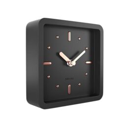 Driini Modern Mid Century Desk & Shelf Clock (Black Rose Gold) - Small Battery Operated and Silent Analog Tabletop Clocks for Living Room Decor – Ideal for Mantle, Office Table, Desktop or Nightstand