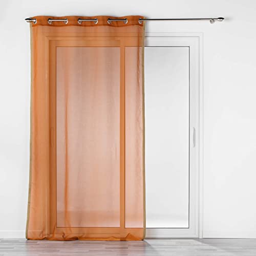 Douceur d'Intérieur, Terracotta Sandblasted Voile with Jute Sarah Eyelet Curtain 140 x 240 cm