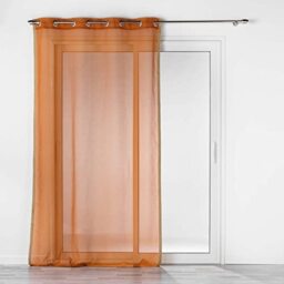 Douceur d'Intérieur, Terracotta Sandblasted Voile with Jute Sarah Eyelet Curtain 140 x 240 cm