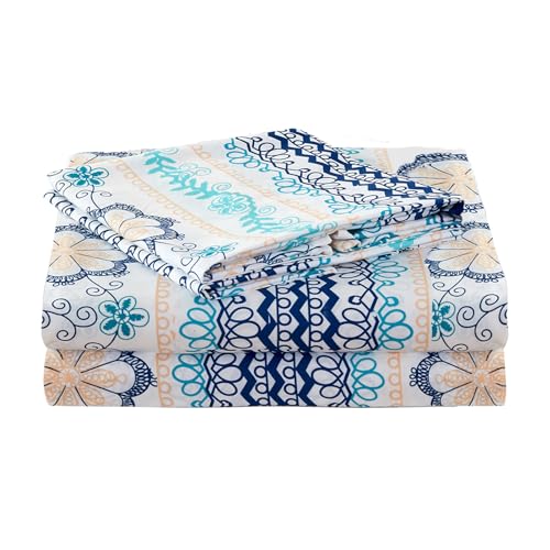 JSD Blue Boho Printed Sheet Set Cal King, 4 Piece Soft Floral Microfiber Sheets Extra Deep Pocket Wrinkle Free