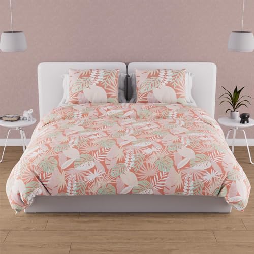 Soleil d'ocre, Tanzania Coral Cotton Duvet Cover Set, 57 Thread Count, 240 x 220 cm