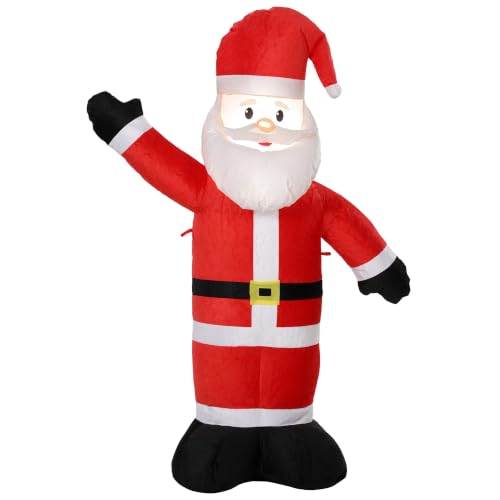 Outsunny 5ft Christmas Inflatable Santa Claus w/Welcoming Gesture - Velvet Look, Lighted Blow Up Christmas Decoration, LED Light, Sandbags, Stakes for Outdoor Garden Lawn Party Decor
