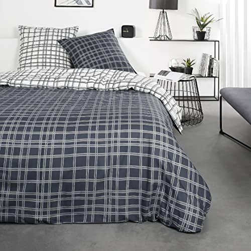 TODAY Double Bed Linen Set 220 x 240 cm Cotton Sunshine Print 7.24 cm Grey