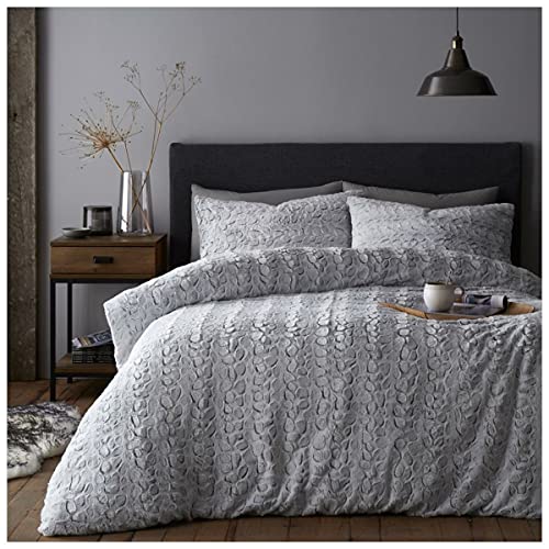 GC GAVENO CAVAILIA Faux Fur Duvet Cover, Reversible Quilt Set, Fluffy & Warm Bedding, Thermal Teddy Fleece Duvets, Charcoal, Single