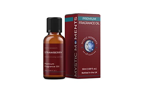Mystic Moments - Strawberry Fragrance Oil - 50ml, Packaging May Vary - Strawberry notes create a sweet juicy fruit scent for candles, soaps, wax melts and diffusers.