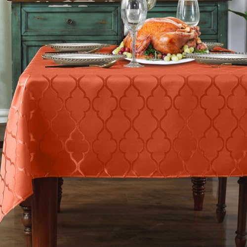 "Jacquard Tablecloth Rectangle Rust Damask Fabric Table Cloth, Water Resistant & Wrinkle Free Polyester Table Cover for Kitchen Dining Tabletop Use (Rectangle/Oblong, 52"" x 70"" (4-6 Seats), Rust)"