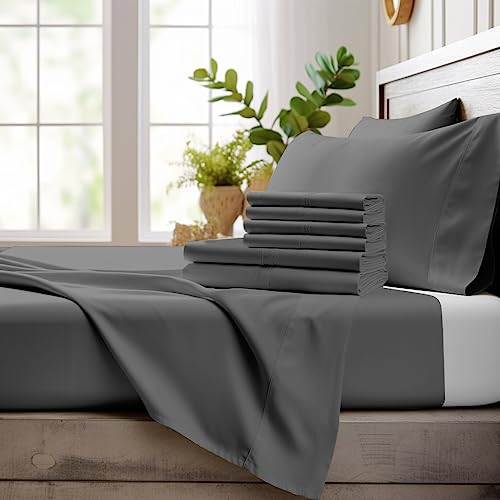 "Bamboo Bay 6 Piece King Size Sheet Set, 100% Viscose Made from Bamboo, Breathable, Ultra Soft Cooling Bed Sheets for Hot Sleepers, Beddings with Deep Pockets Fit 16"" Mattress, Dark Grey"