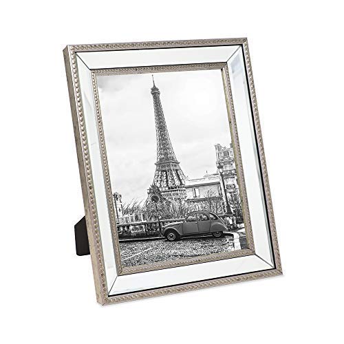 Isaac Jacobs 8x10 Champagne Mirror Bead Picture Frame - Classic Mirrored Frame with Dotted Border Made for Wall Display, Tabletop, Photo Gallery and Wall Art (8x10, Champagne)