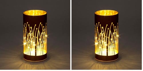 SHATCHI 20cm Christmas Decorated Vase Table Lamp Etched Glass Tube Forest Firework Scene Copper Cylinder LED Fairy Lights Battery Operated (Pack of 2)