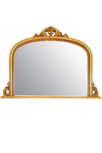 Classic French Inspired ANTIQUE GOLD ORNATE OVERMANTLE MIRROR complete with Premium Quality Pilkington's Glass - Overall Size: 36 inches high x 50 inches wide (92cm x 127cm)