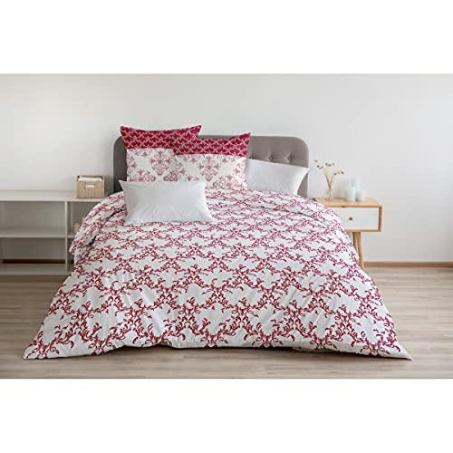 Home Linge Passion 3 Piece Duvet Cover 100% Cotton 57 Thread Count/cm² Double 220 x 240 cm Bordeaux White