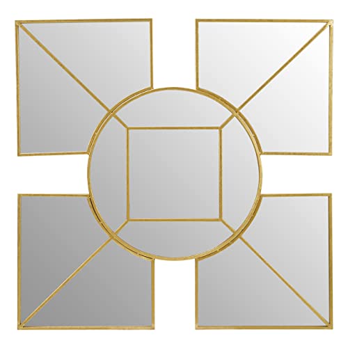 Premier Housewares Mirror Faux Gold Foil Iron Frame With Distinctive Accent Piece And Contemporary design/Series Of Square And Circular Forms / W108 x D4 x H107cm.