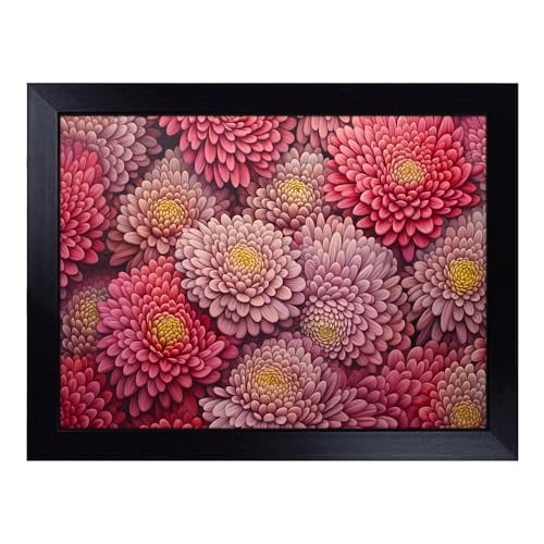 Lap Tray with Bean Bag Cushion, Chrysanthemums Op Art - Handmade in the UK, Raised Wooden Edge, Padded Cushion, Heat-Resistant Wipe-Clean Surface, for Meals, Laptops and Crafts